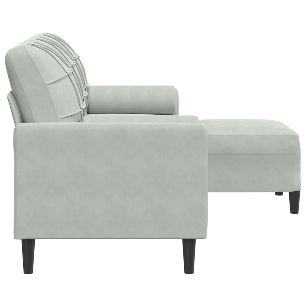 Trivietė sofa su pakoja, šviesiai pilka, 180cm, aksomas
