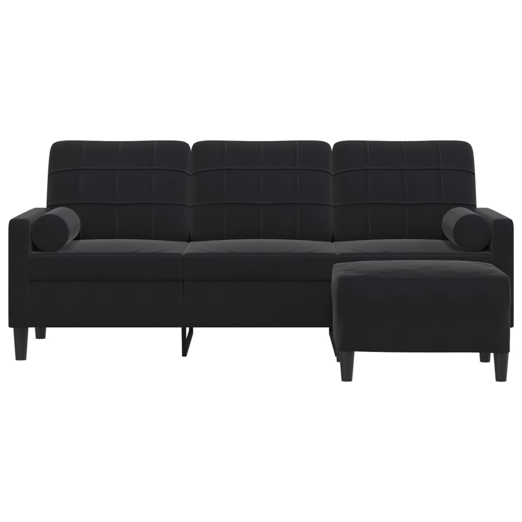 Trivietė sofa su pakoja, juodos spalvos, 180cm, aksomas