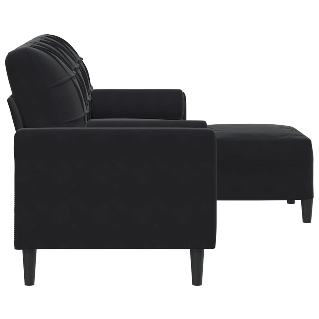 Trivietė sofa su pakoja, juodos spalvos, 180cm, aksomas