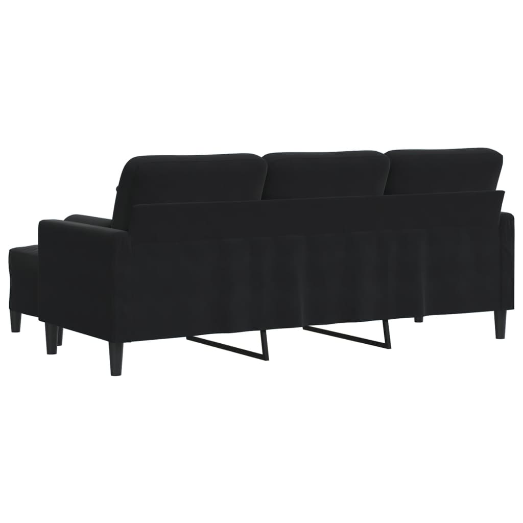 Trivietė sofa su pakoja, juodos spalvos, 180cm, aksomas