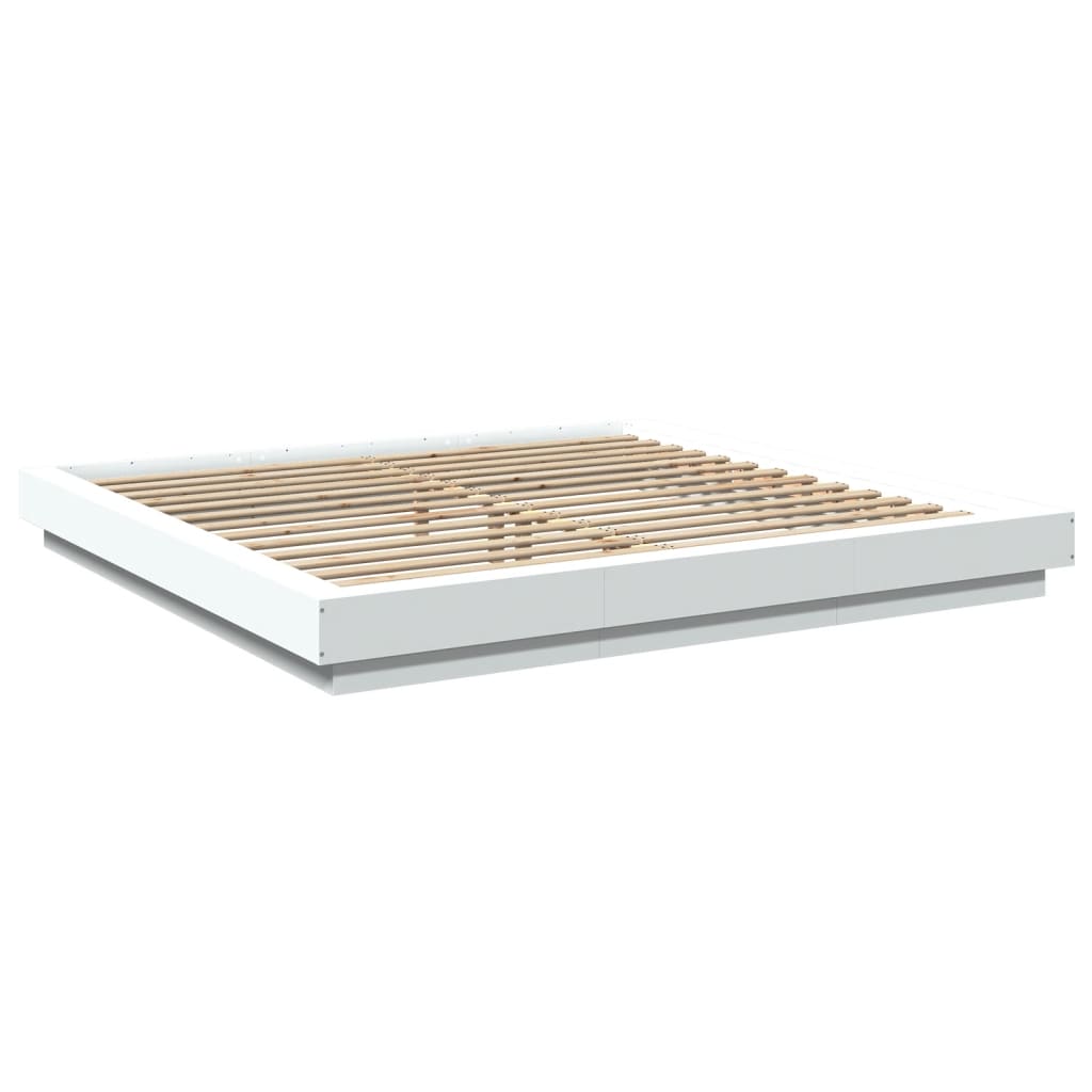 Lovos rėmas su LED, baltas, 200x200cm, apdirbta mediena