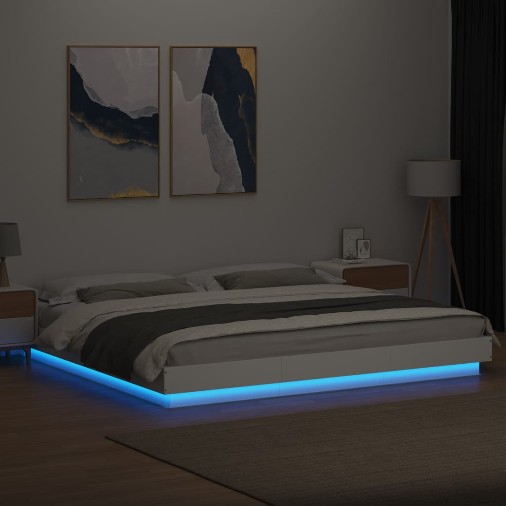 Lovos rėmas su LED, baltas, 200x200cm, apdirbta mediena
