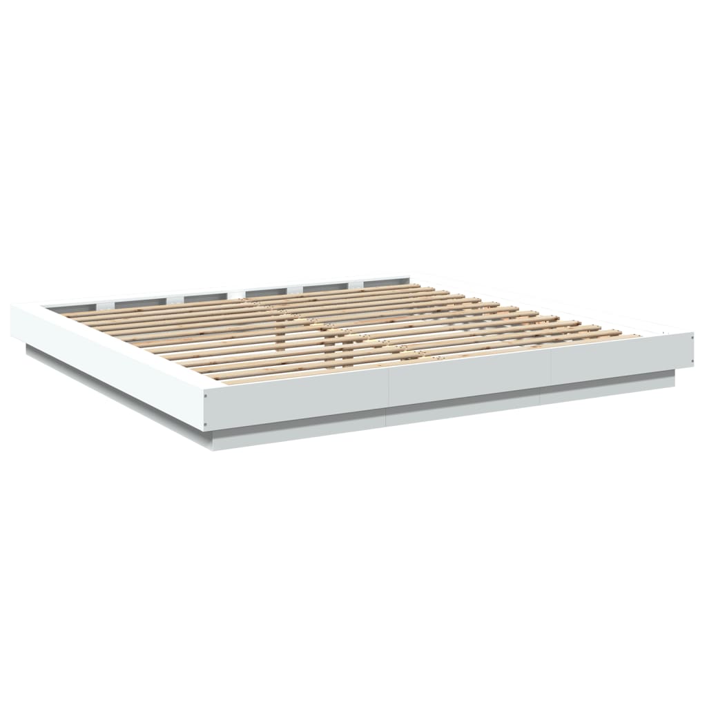 Lovos rėmas su LED, baltas, 200x200cm, apdirbta mediena
