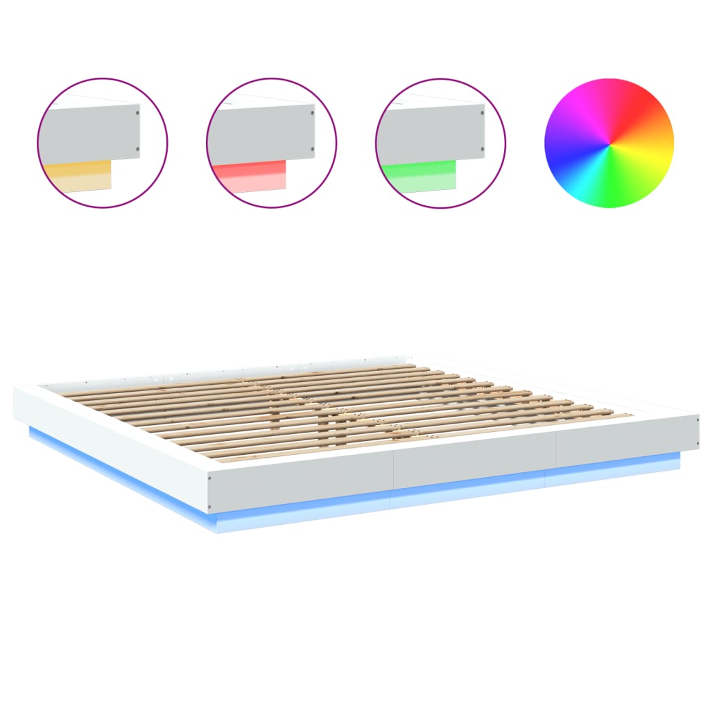 Lovos rėmas su LED, baltas, 200x200cm, apdirbta mediena