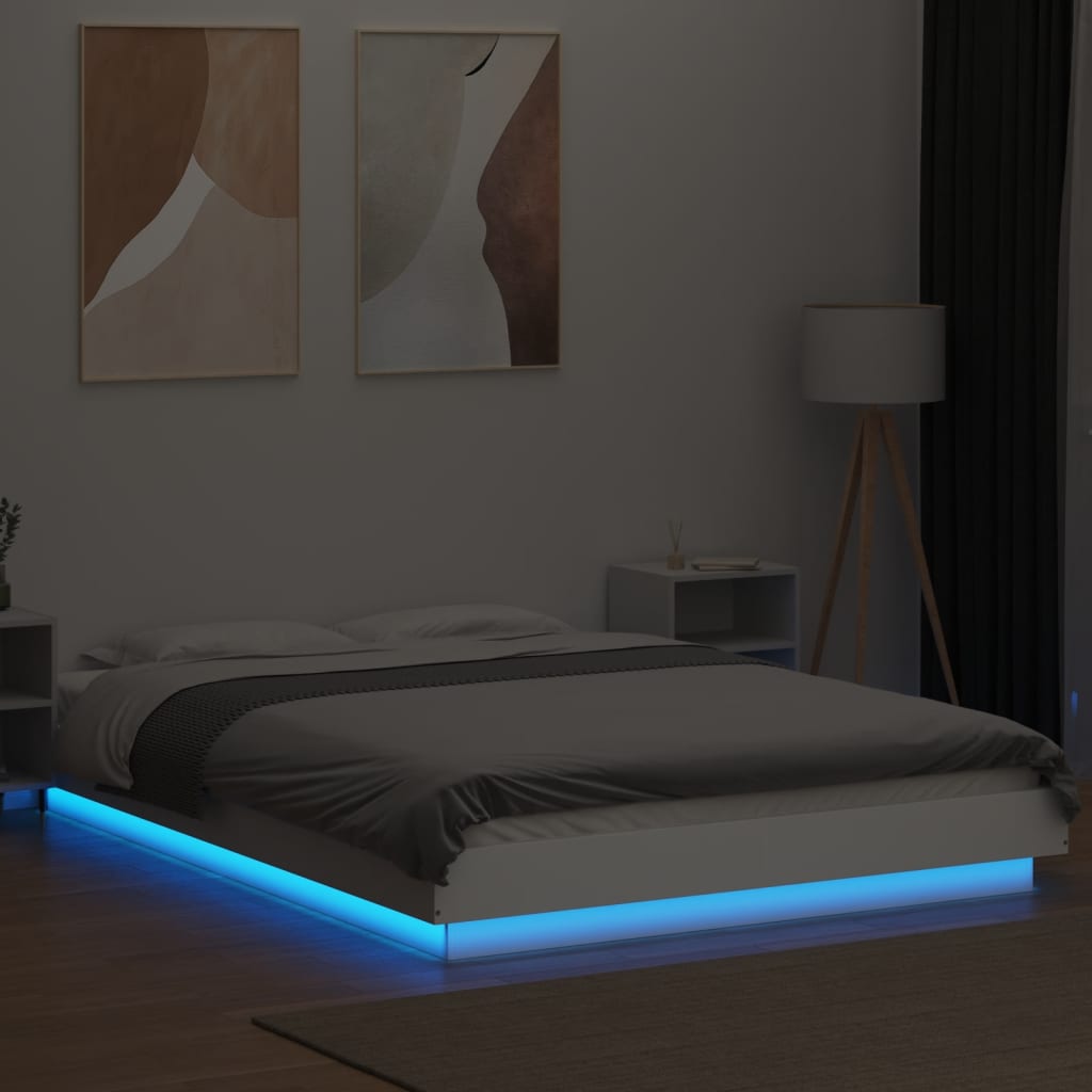 Lovos rėmas su LED, baltas, 140x200cm, apdirbta mediena