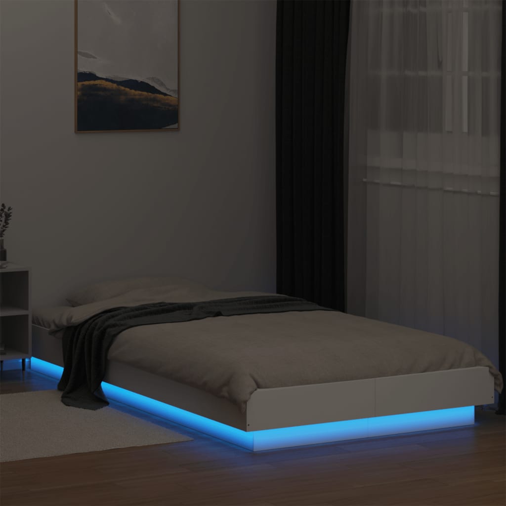 Lovos rėmas su LED, baltas, 90x200cm, apdirbta mediena