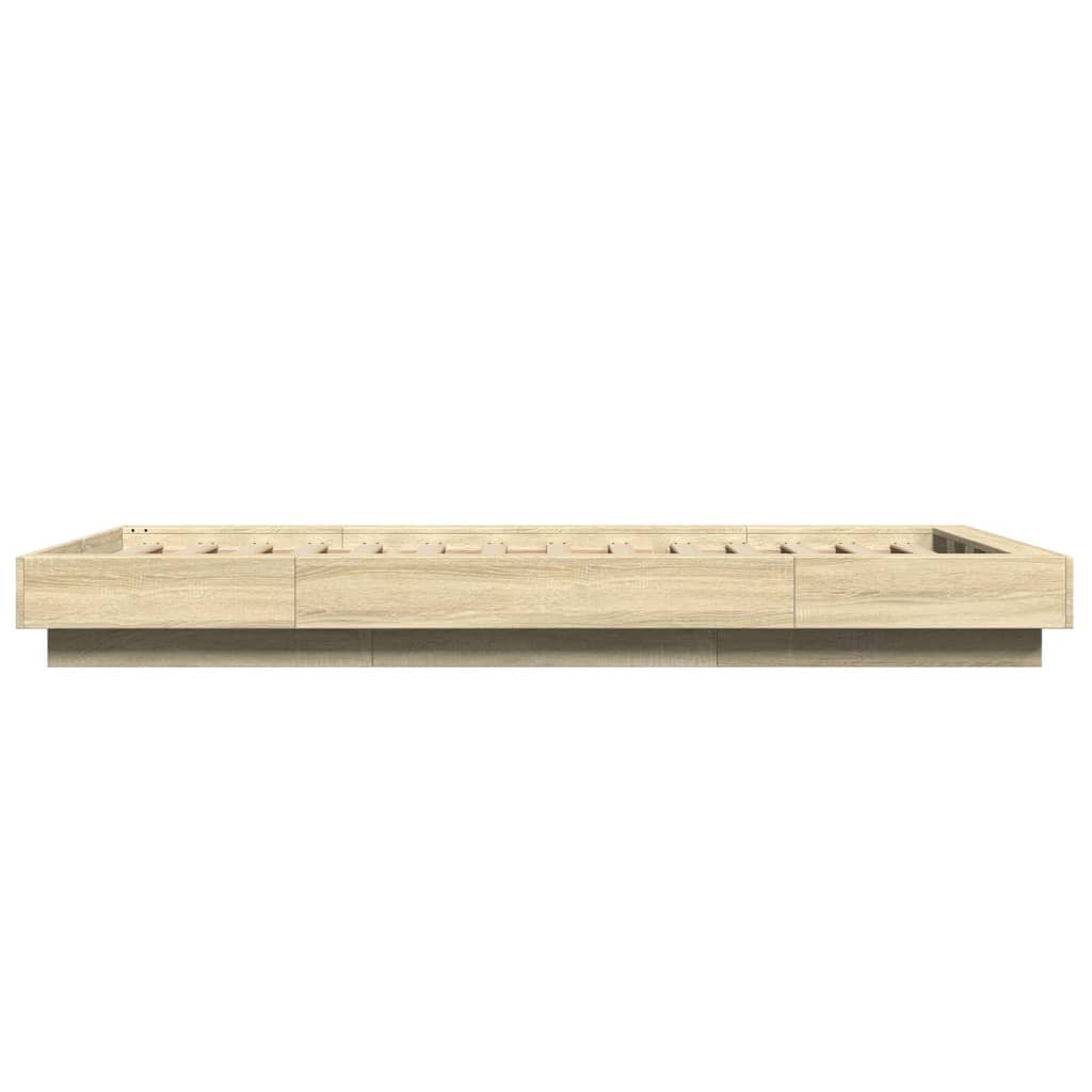 Lovos rėmas su LED, ąžuolo, 90x200cm, apdirbta mediena