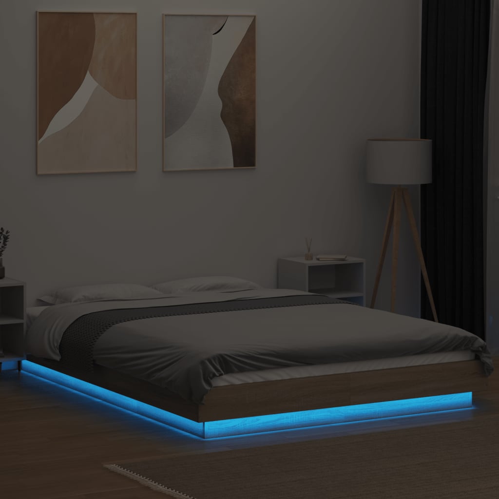 Lovos rėmas su LED, ąžuolo, 120x190cm, apdirbta mediena