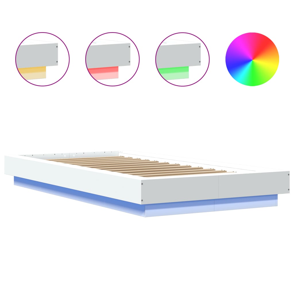Lovos rėmas su LED, baltas, 90x190cm, apdirbta mediena