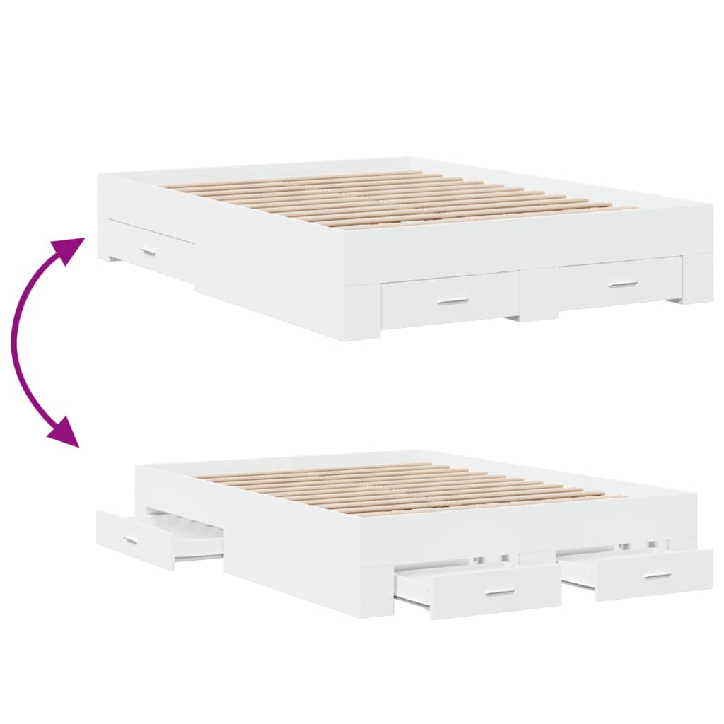 Lovos rėmas su stalčiais, baltas, 135x190cm, apdirbta mediena