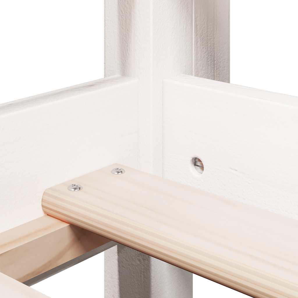 Aukšta lova su stogu, balta, 90x200cm, pušies medienos masyvas