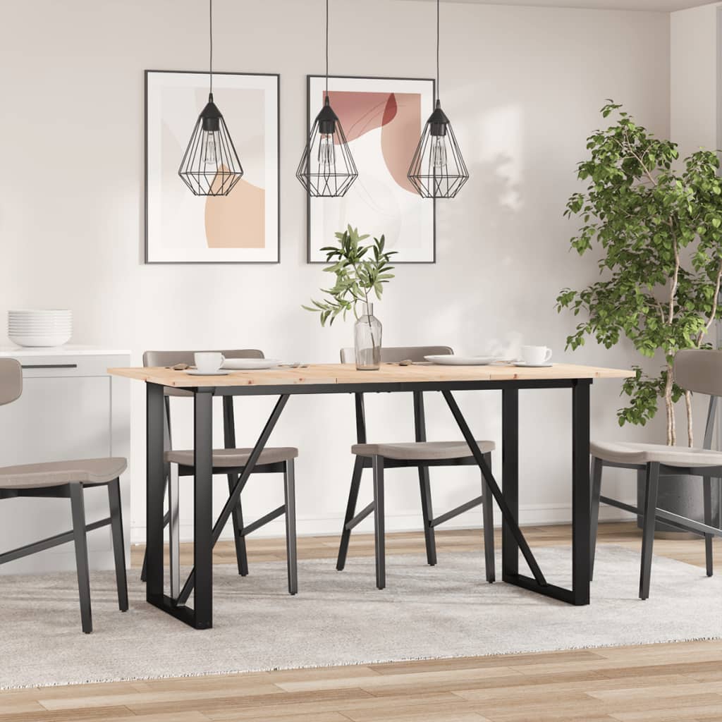 Valgomojo stalas, 140x80x75cm, pušis ir plieninis, O formos rėmas
