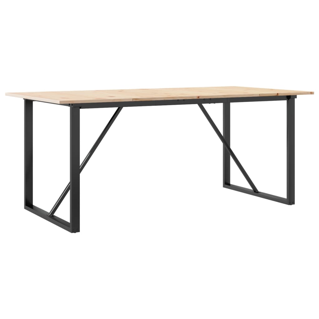 Valgomojo stalas, 180x90x75cm, pušis ir plieninis, O formos rėmas