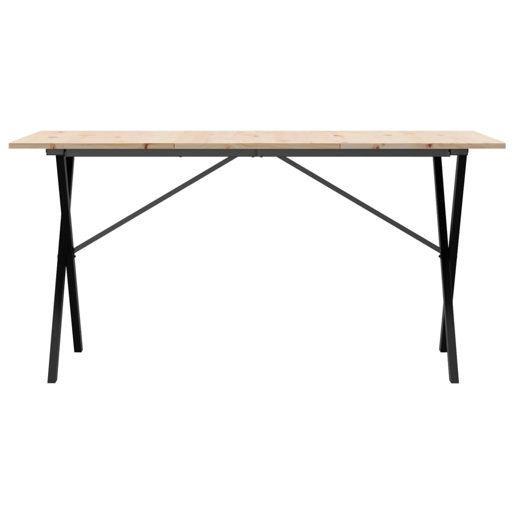 Valgomojo stalas, 140x80x75cm, pušis ir plieninis, X formos rėmas