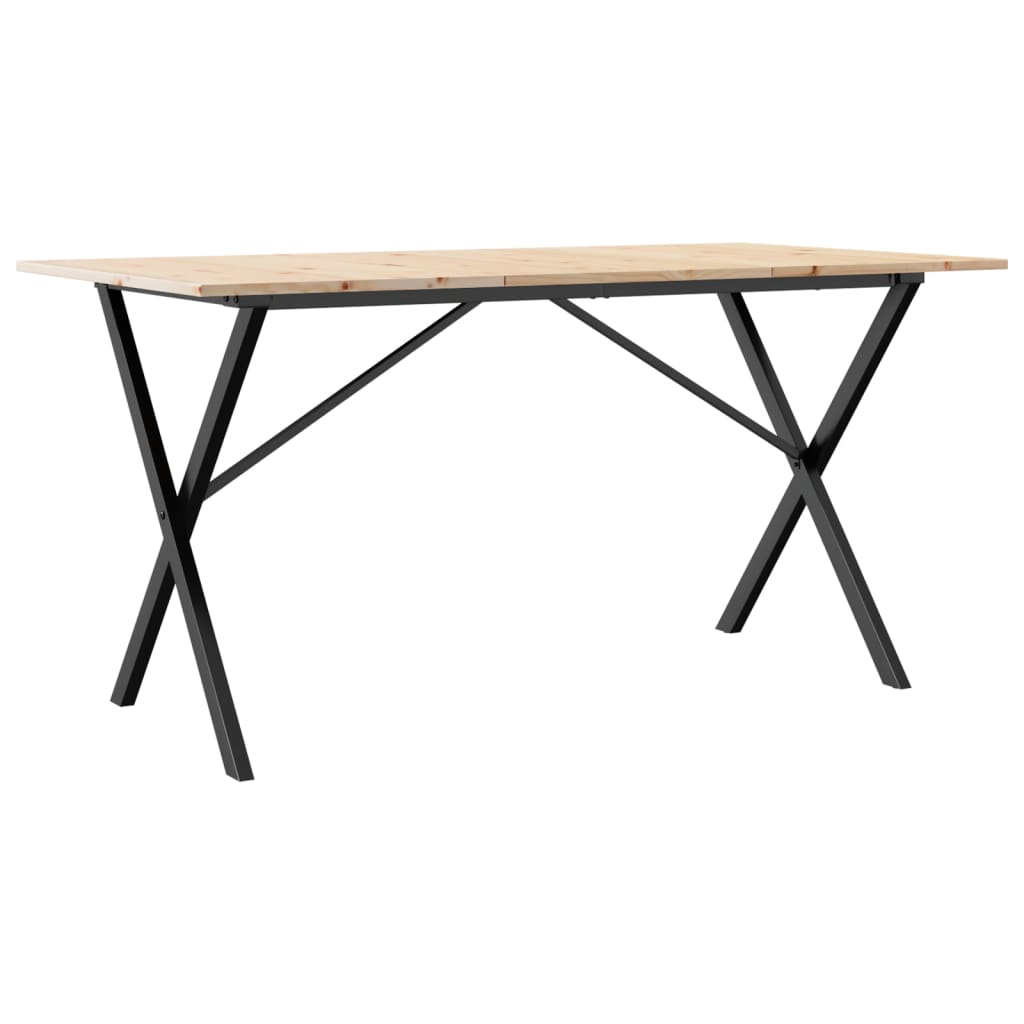 Valgomojo stalas, 140x80x75cm, pušis ir plieninis, X formos rėmas