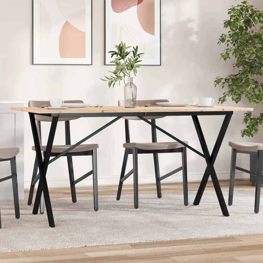 Valgomojo stalas, 140x80x75cm, pušis ir plieninis, X formos rėmas