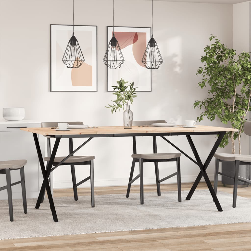 Valgomojo stalas, 180x90x75cm, pušis ir plieninis, X formos rėmas