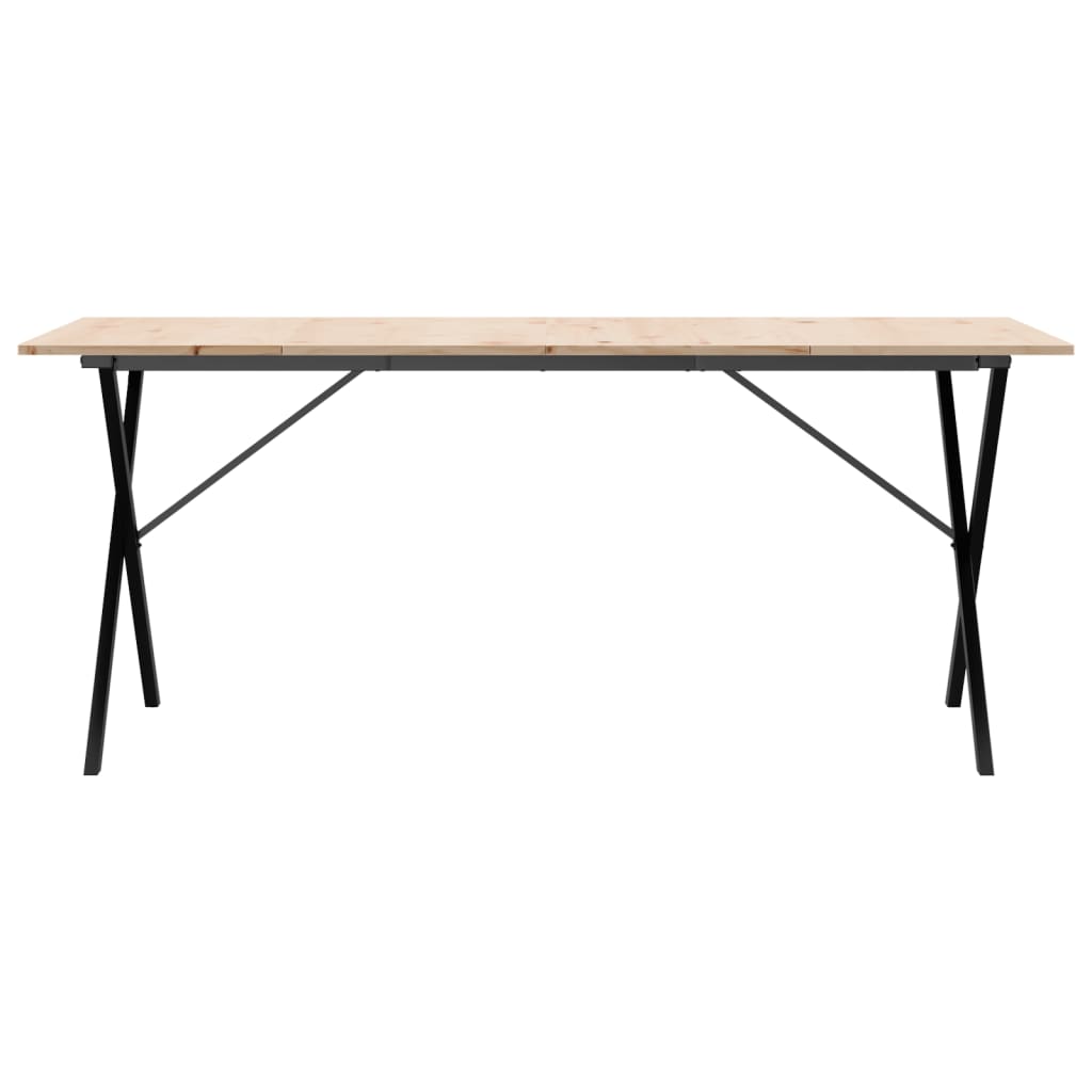 Valgomojo stalas, 180x90x75cm, pušis ir plieninis, X formos rėmas