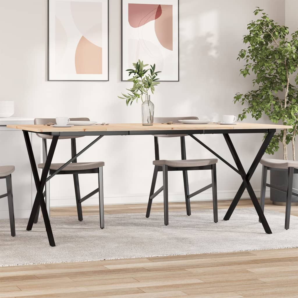 Valgomojo stalas, 180x90x75cm, pušis ir plieninis, X formos rėmas