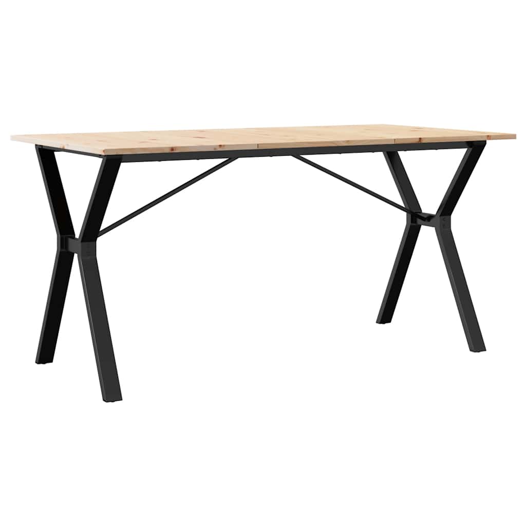Valgomojo stalas, 140x80x75cm, pušis ir plieninis, Y formos rėmas