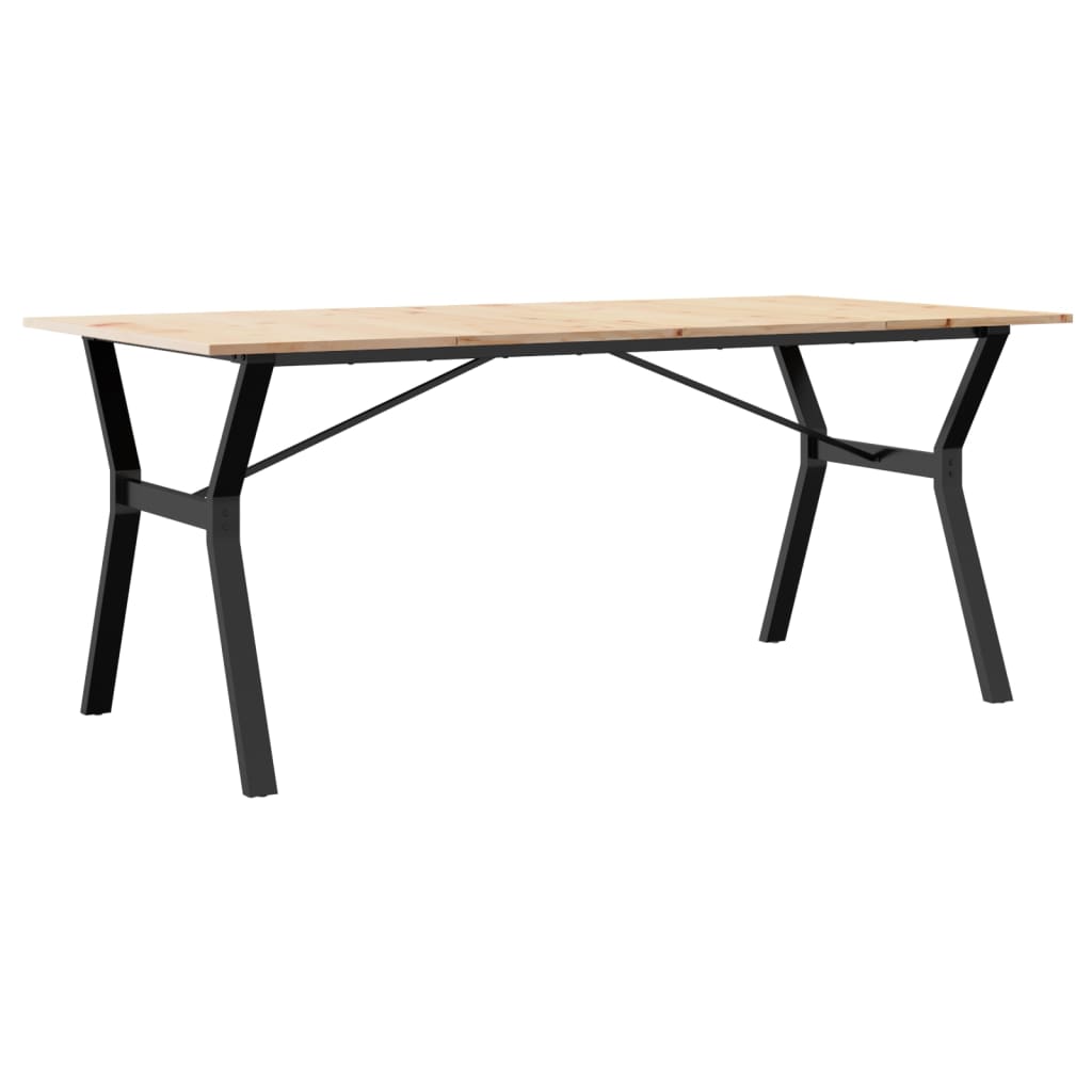 Valgomojo stalas, 180x90x75cm, pušis ir plieninis, Y formos rėmas
