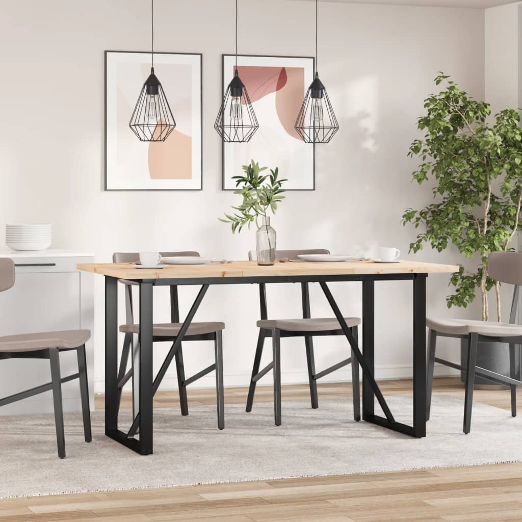 Valgomojo stalas, 140x80x75,5cm, pušis ir plieninis, O formos rėmas