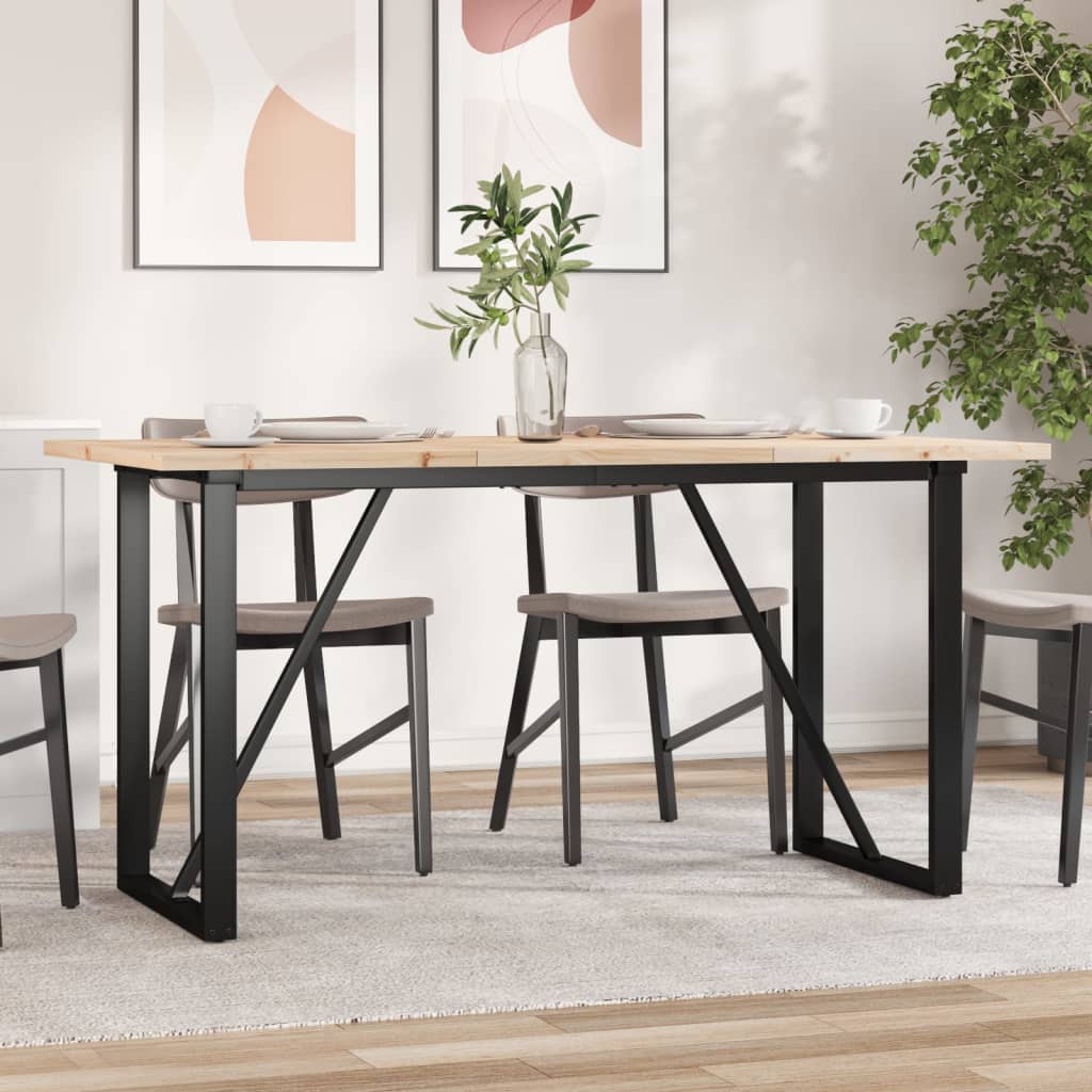 Valgomojo stalas, 140x80x75,5cm, pušis ir plieninis, O formos rėmas