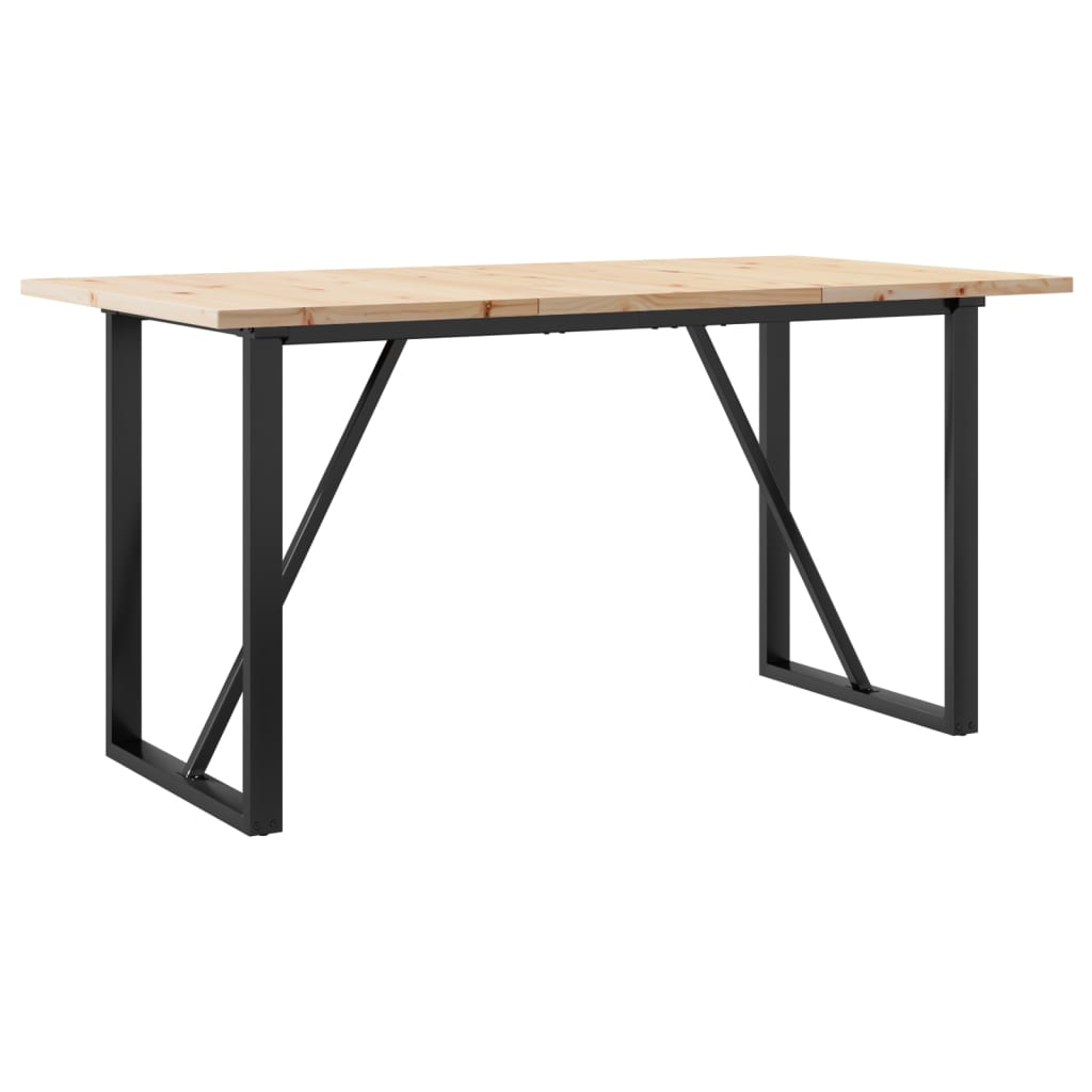 Valgomojo stalas, 160x80x75,5cm, pušis ir plieninis, O formos rėmas