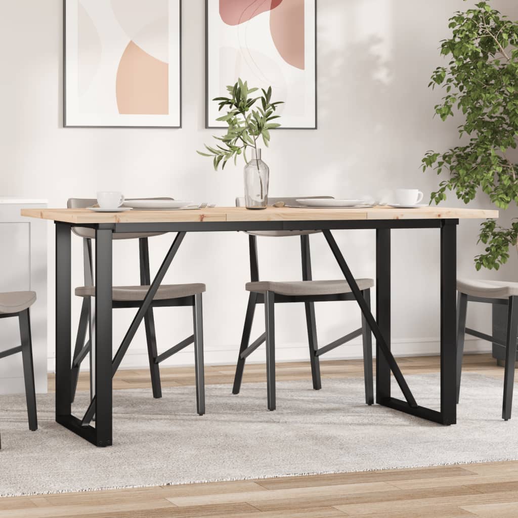 Valgomojo stalas, 160x80x75,5cm, pušis ir plieninis, O formos rėmas