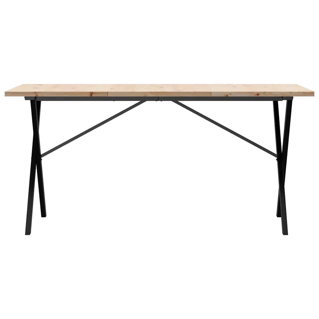 Valgomojo stalas, 140x80x75,5cm, pušis ir plieninis, X formos rėmas