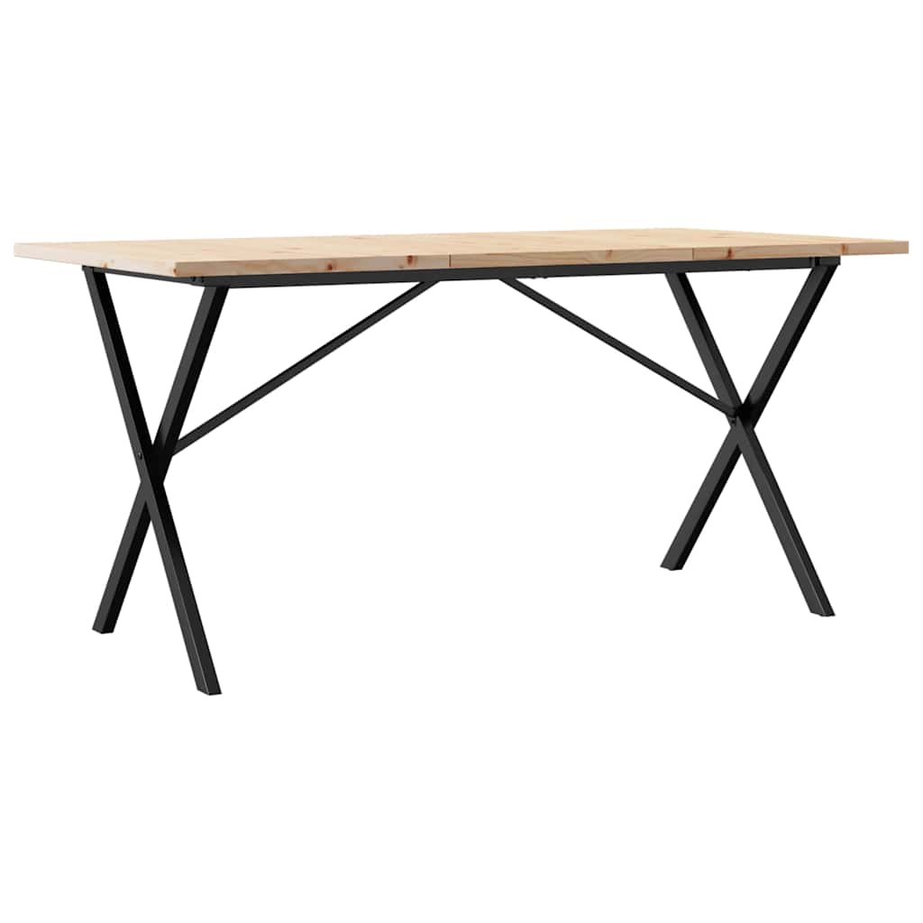 Valgomojo stalas, 140x80x75,5cm, pušis ir plieninis, X formos rėmas