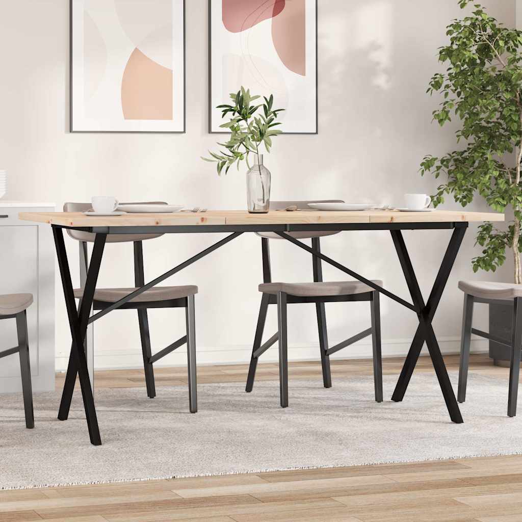 Valgomojo stalas, 140x80x75,5cm, pušis ir plieninis, X formos rėmas