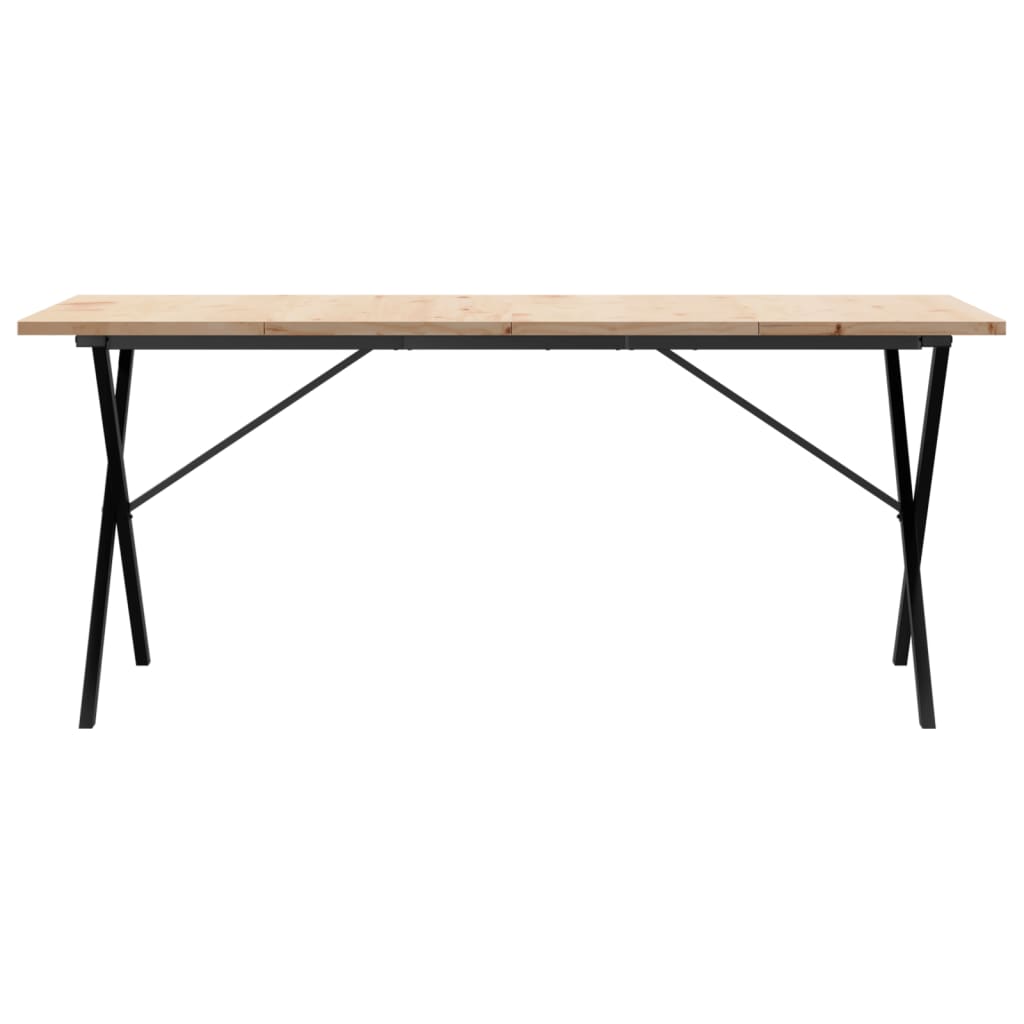 Valgomojo stalas, 180x90x75,5cm, pušis ir plieninis, X formos rėmas