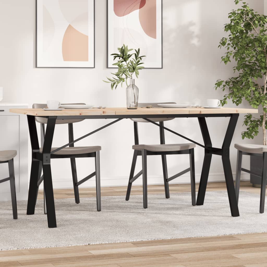 Valgomojo stalas, 160x80x75,5cm, pušis ir plieninis, Y formos rėmas