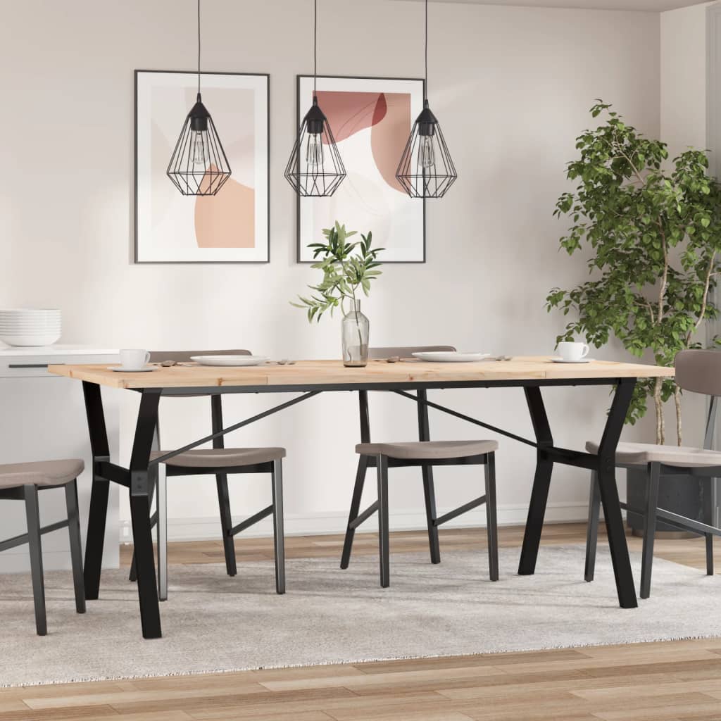 Valgomojo stalas, 180x90x75,5cm, pušis ir plieninis, Y formos rėmas