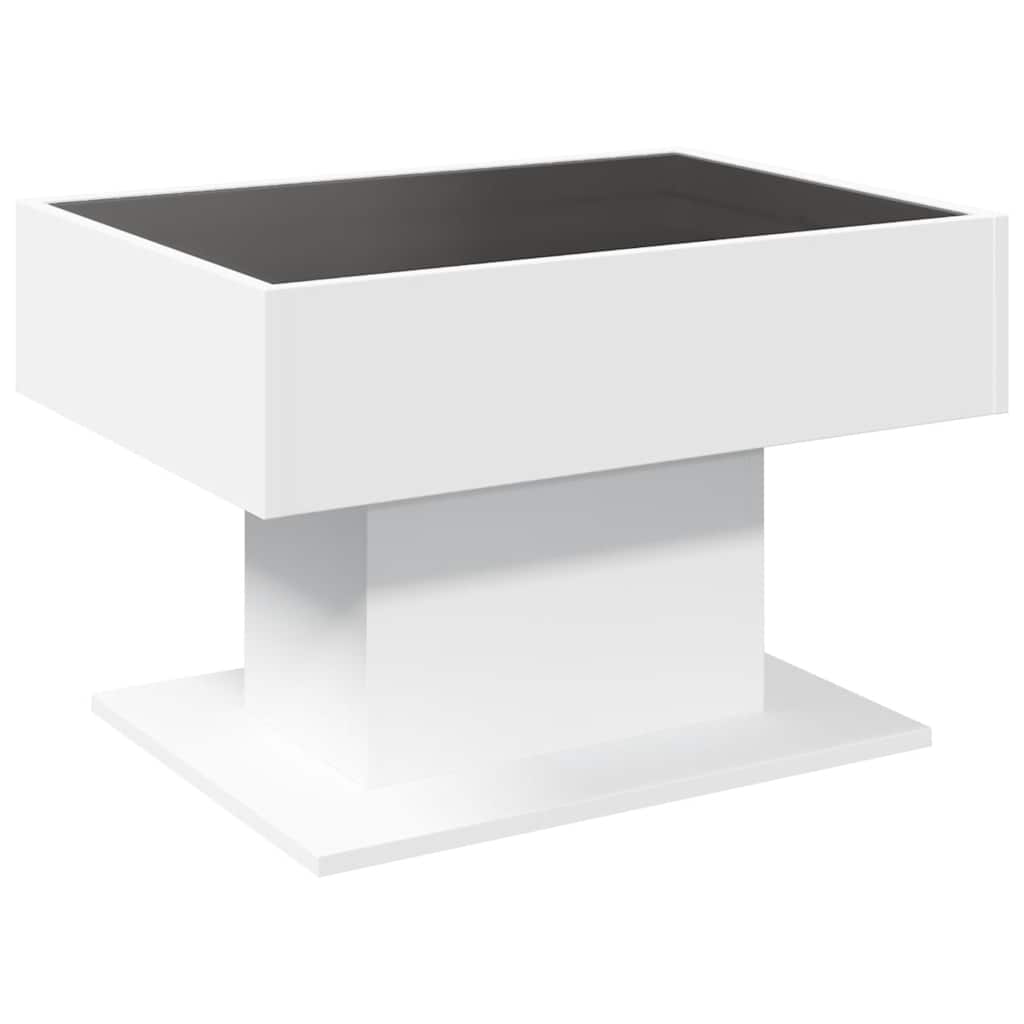 Kavos staliukas su LED, baltas, 70x50x45cm, apdirbta mediena
