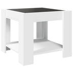 Kavos staliukas su LED, baltas, 53x53x45cm, apdirbta mediena