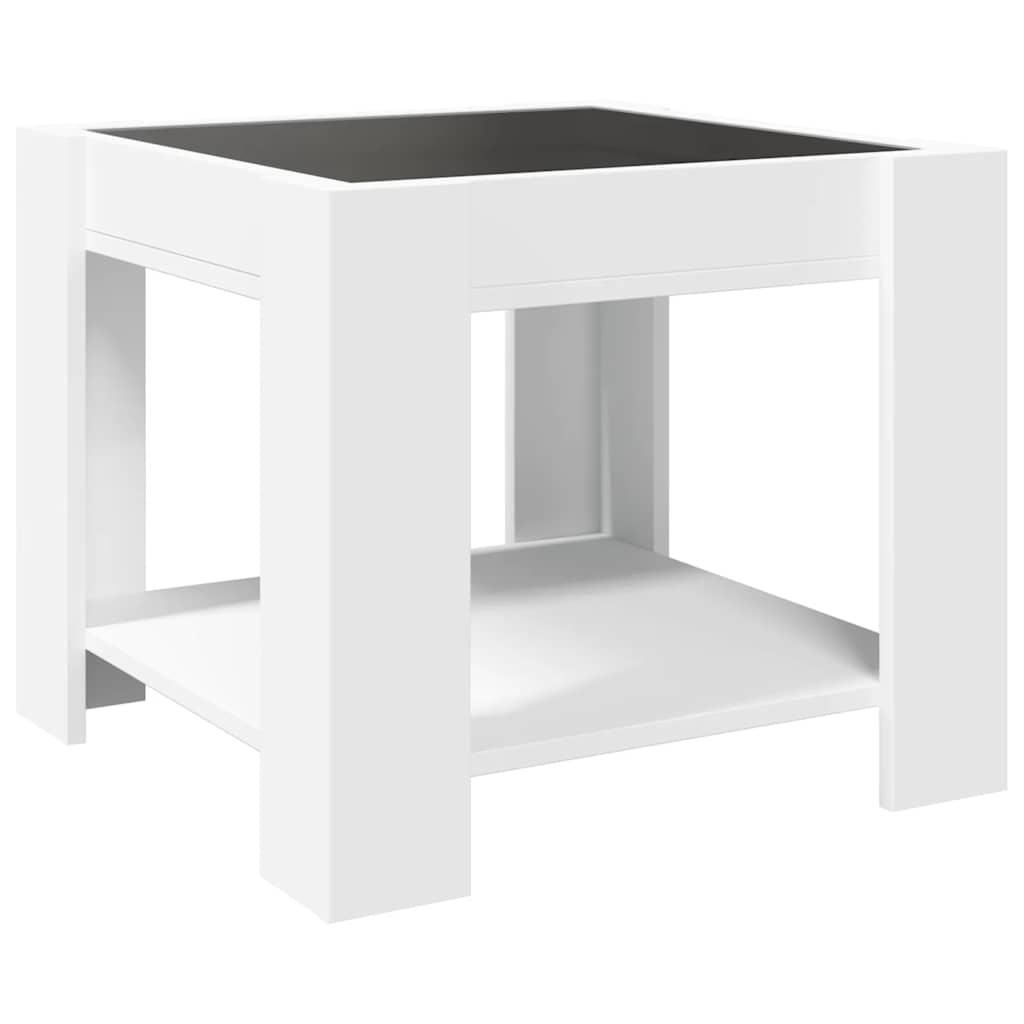 Kavos staliukas su LED, baltas, 53x53x45cm, apdirbta mediena
