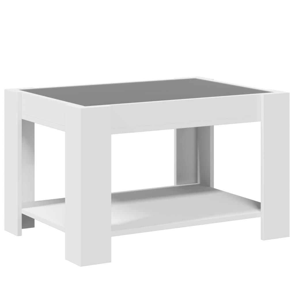 Kavos staliukas su LED, baltas, 73x53x45cm, apdirbta mediena