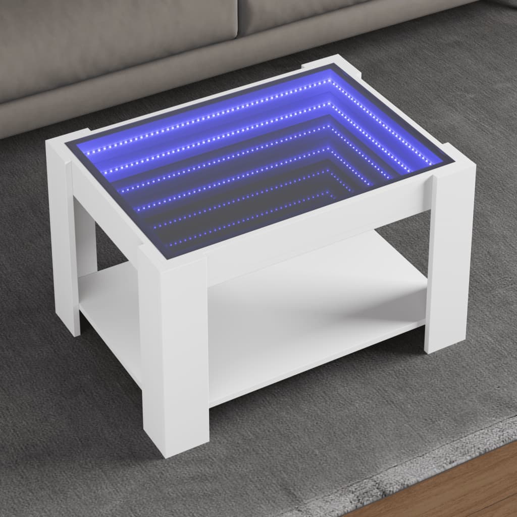 Kavos staliukas su LED, baltas, 73x53x45cm, apdirbta mediena