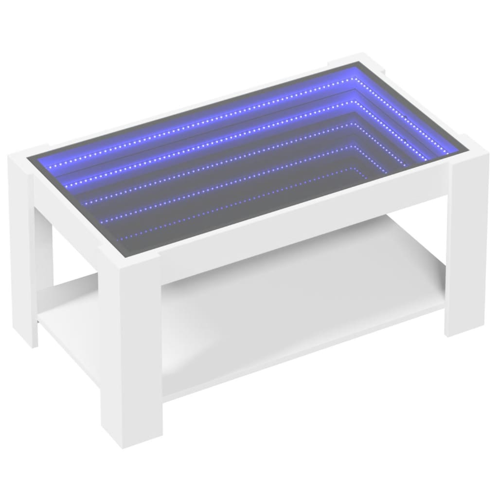 Kavos staliukas su LED, baltas, 93x53x45cm, apdirbta mediena