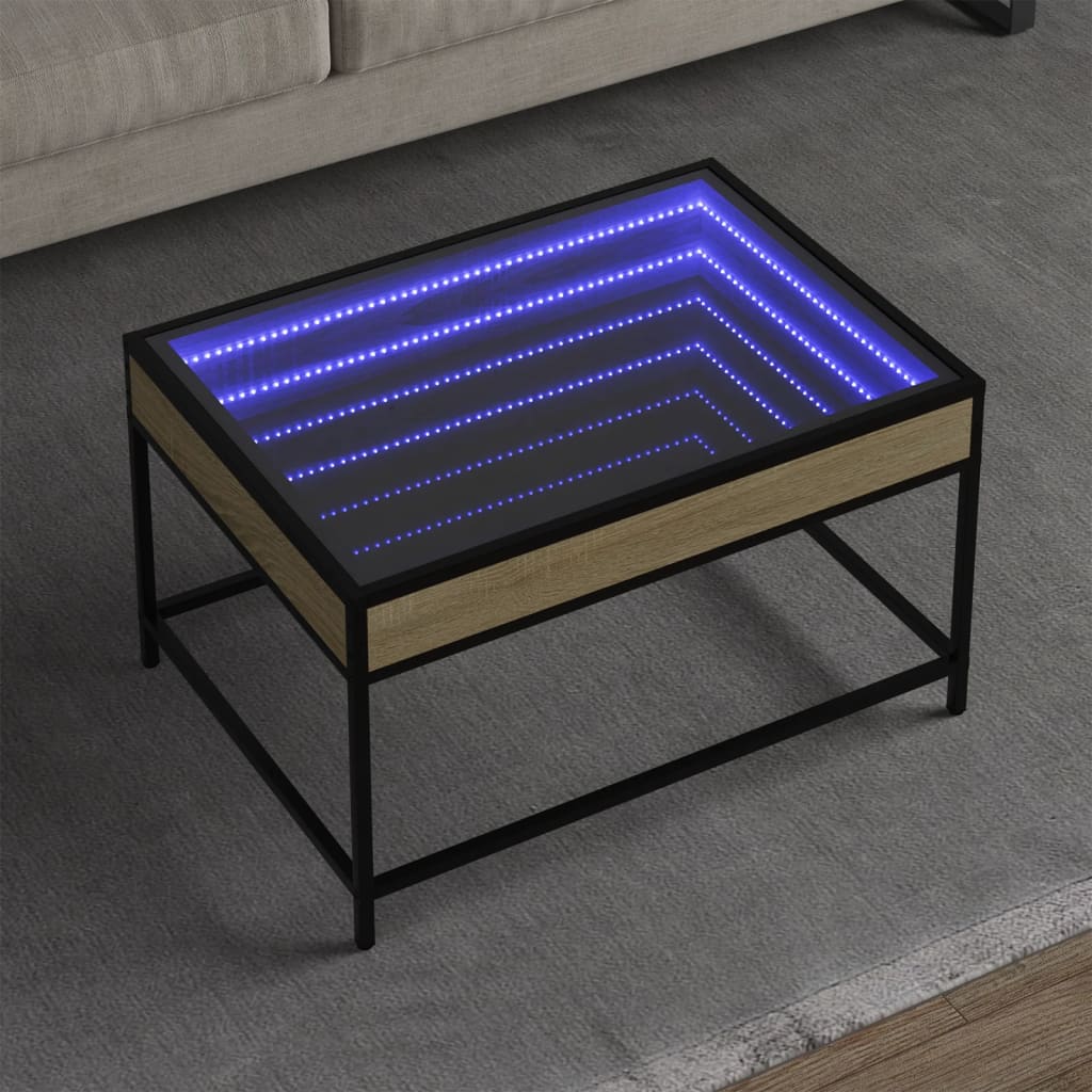 Kavos staliukas su Infinity LED lemputėmis, ąžuolo, 70x50x41cm