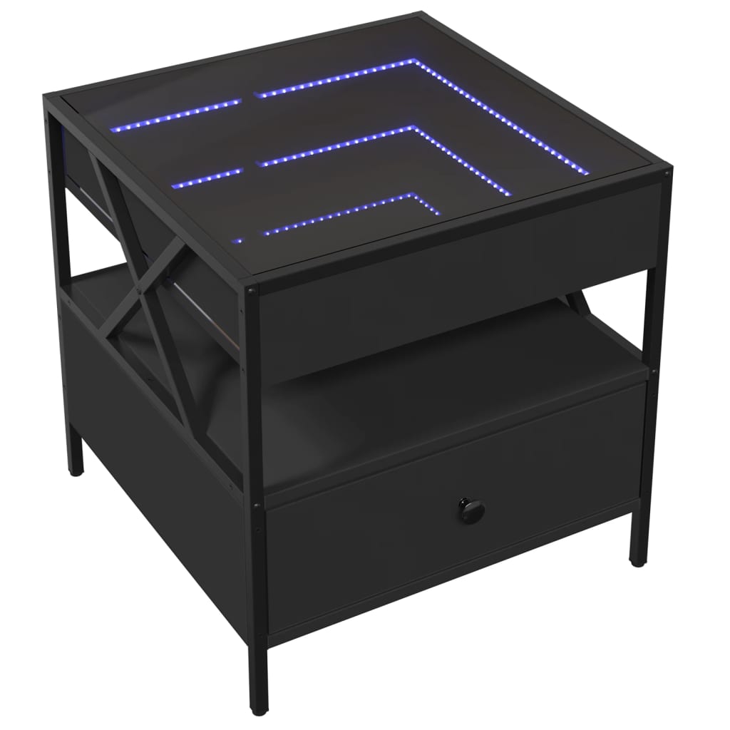 Kavos staliukas su Infinity LED lemputėmis, juodas, 50x50x51cm