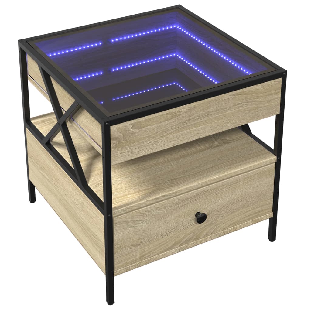 Kavos staliukas su Infinity LED lemputėmis, ąžuolo, 50x50x51cm