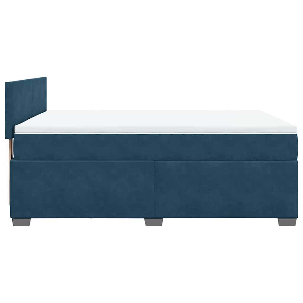 Lova su spyruoklėmis ir čiužiniu, mėlyna, 140x200 cm, aksomas
