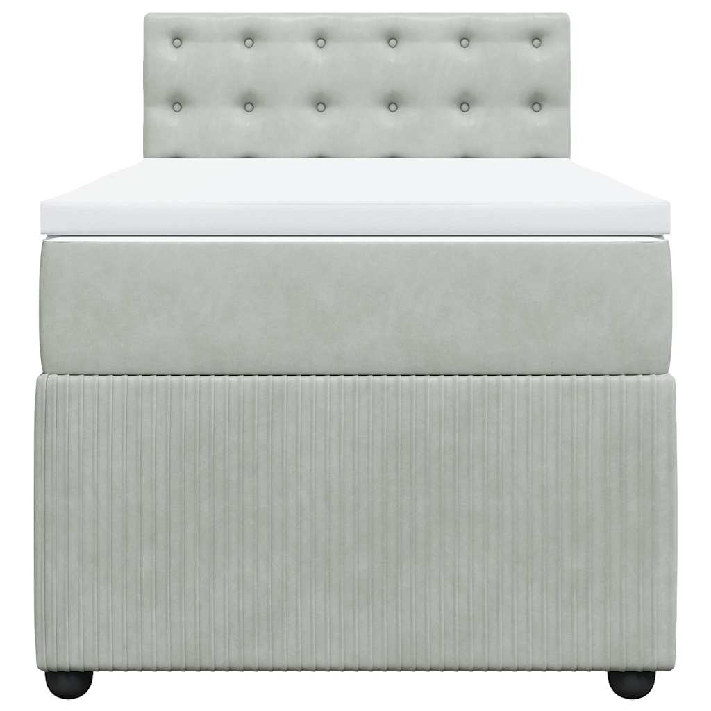 Lova su spyruoklėmis ir čiužiniu, pilka, 90x200 cm, aksomas