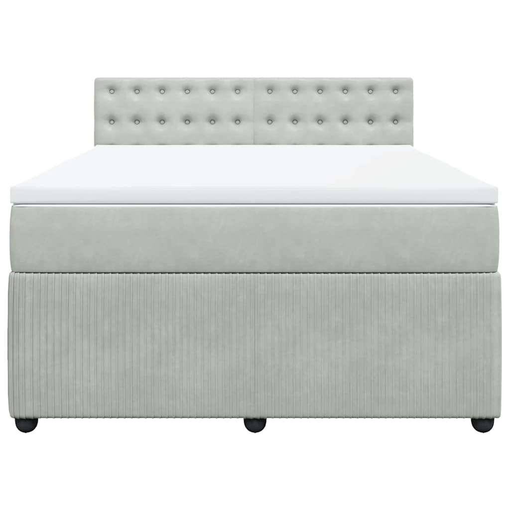 Lova su spyruoklėmis ir čiužiniu, pilka, 140x190 cm, aksomas