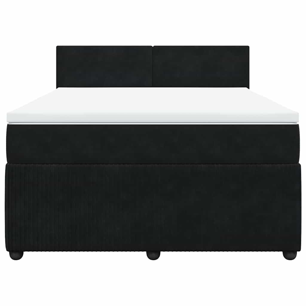 Lova su spyruoklėmis ir čiužiniu, juoda, 160x200 cm, aksomas