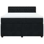 Lova su spyruoklėmis ir čiužiniu, juoda, 160x200 cm, aksomas