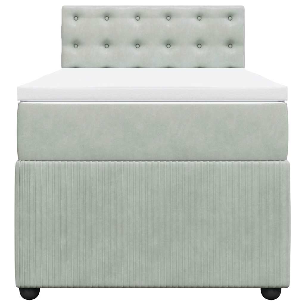 Lova su spyruoklėmis ir čiužiniu, pilka, 90x200 cm, aksomas